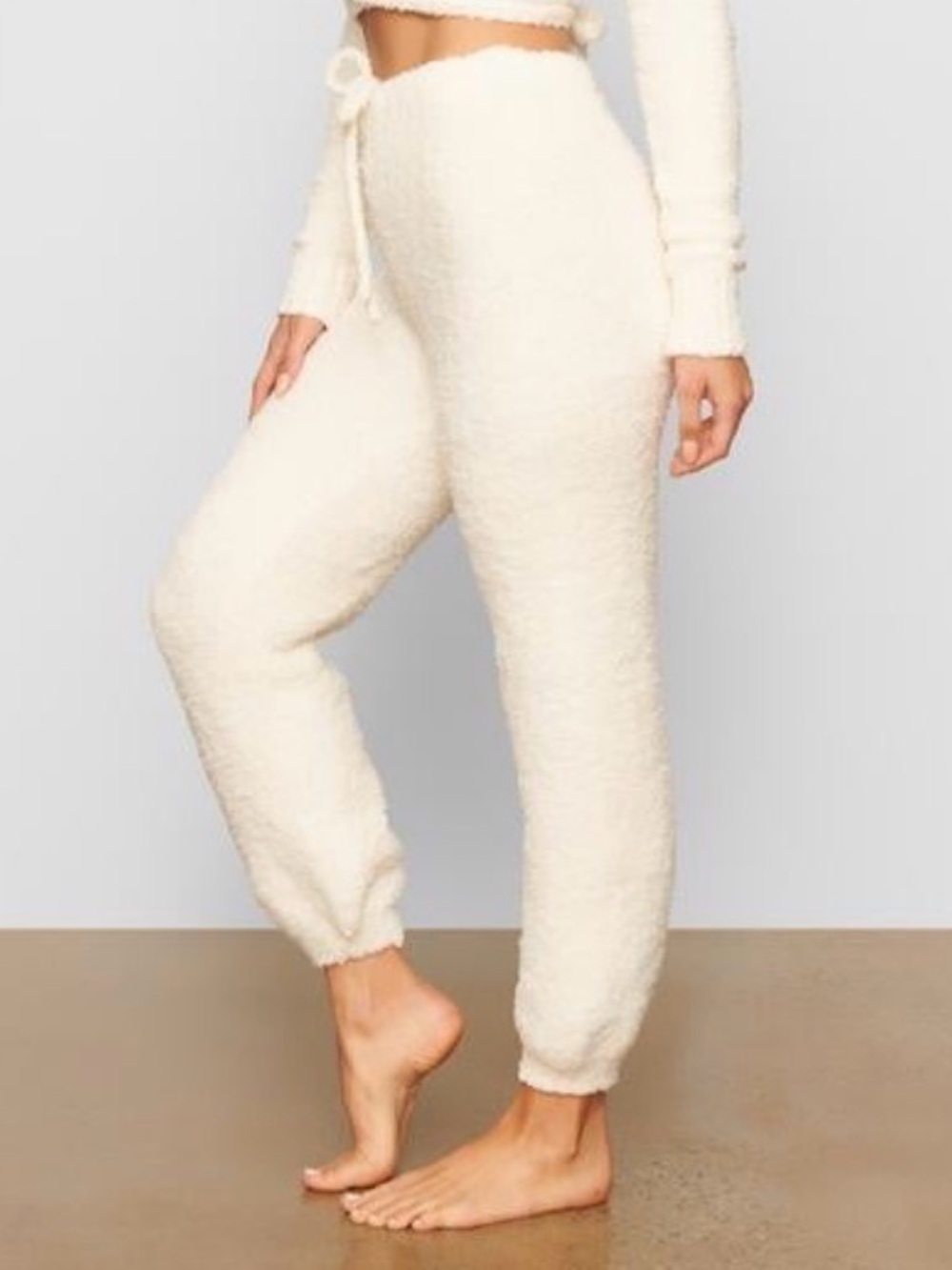 Skims Cozy Knit Cream Ivory Drawstring Elastic Waist Pull On Jogger Pants S/M